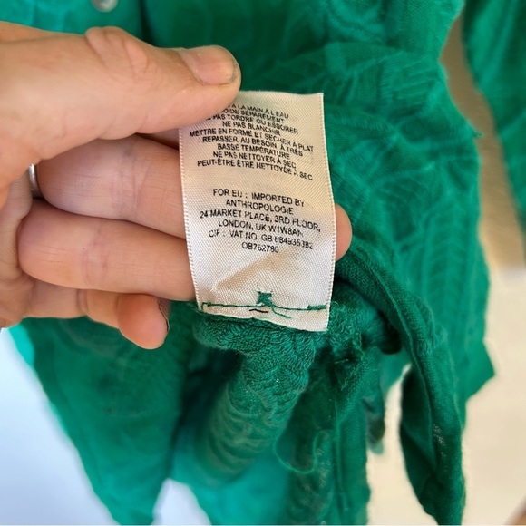 Anthropologie Kelly Green Floral Embroidered Tunic Top 3/4 Sleeves - Picture 8 of 15